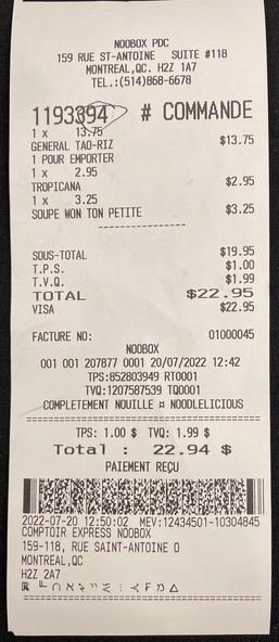 Example Noobox receipt